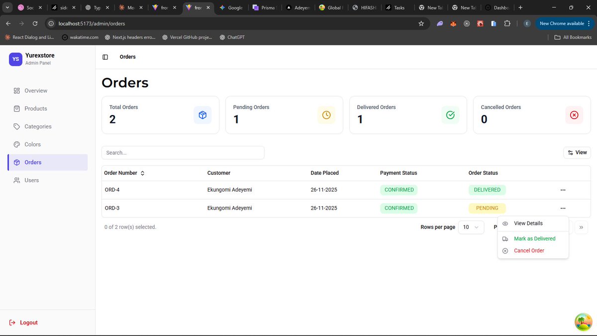 0x_Adeyemi's tweet image. Working Admin page of an e-commerce website,
I love how it’s turning out 😍
