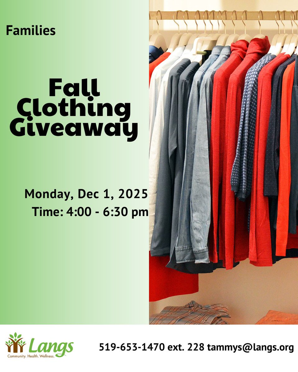 LangsCommunity's tweet image. Join us on December 1st from 4:00-6:30 pm for our FREE clothing giveaway. Please bring bags or boxes for your items.