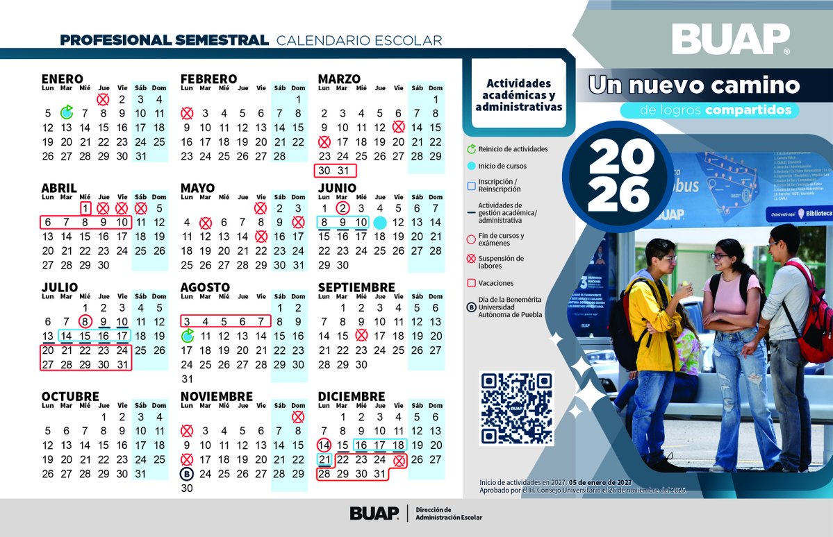BUAPoficial's tweet image. 🐺🗓️¡Te compartimos los calendarios institucionales 2026!

Conoce las fechas importantes de los niveles: medio superior, superior y posgrado.🎒

📢¡Que no se te pase!