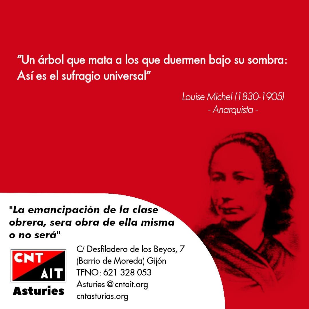 AitGijon's tweet photo. "Un árbol que mata a los que duermen bajo su sombra:

Así es el sufragio universal"

Louise Michel (1830-1905)

#MemoriaAnarquista https://t.co/eSZ1Fv4j33