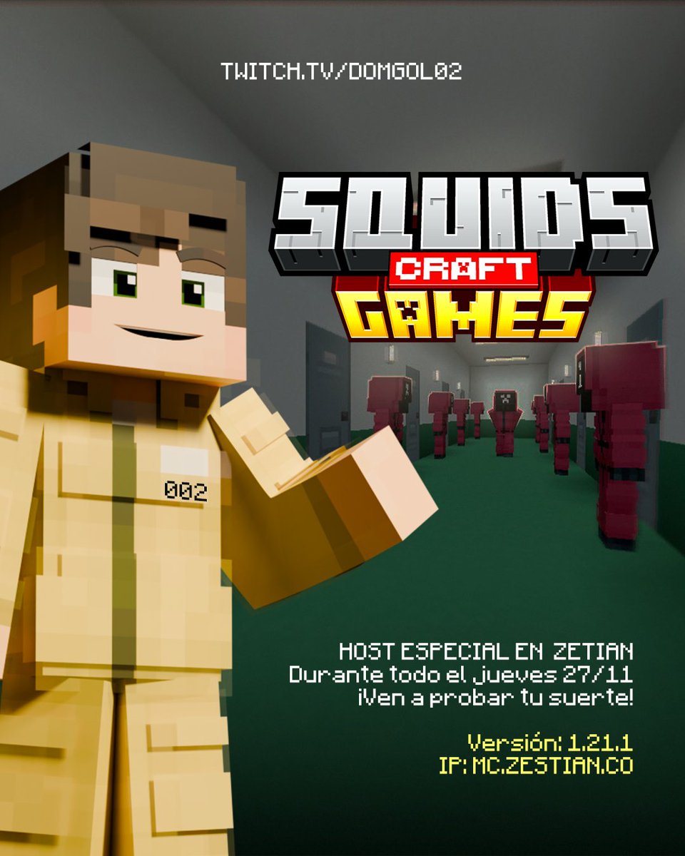 ¡SQUID CRAFT PRIVADOS PARA VOSOTROS! Mañana estare practicamente todo el dia en el server de Zestian hosteando partidas con premios en DiosesMC

La whitelist para entrar la tendreis en mi dc: discord.gg/xwuaHNTD