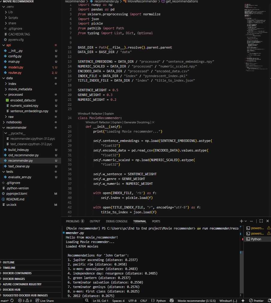 mackjohn341's tweet image. Day 24: The recommendation logic is now a clean, encapsulated MovieRecommender class.

Pro Tip: Learning to use pathlib and externalizing config (weights) is key to writing engineer-grade code.

Ready to connect this to the API router.

#FastAPI #Refactor #MLOps #30DaysOfCode