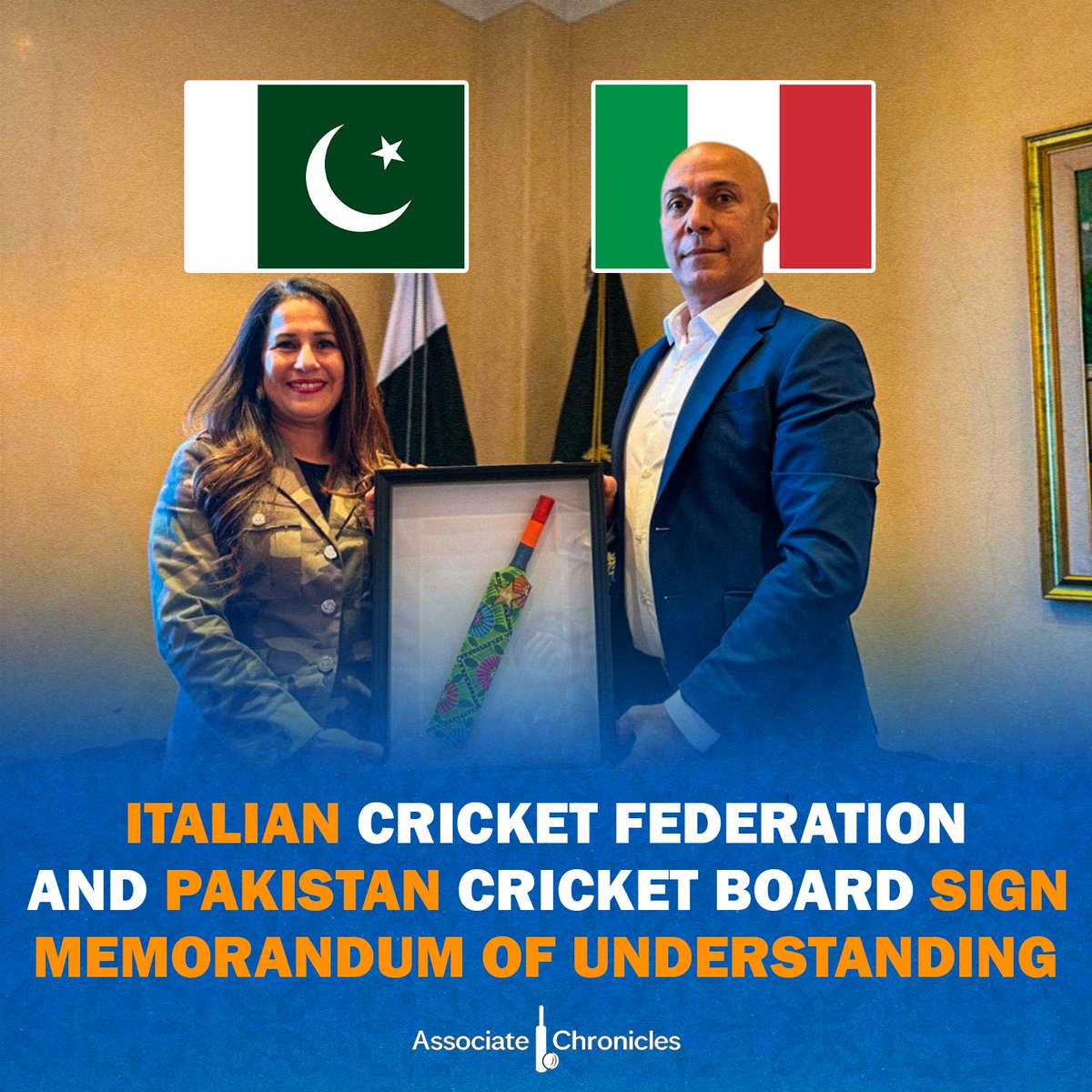AssociateChrons's tweet image. Italian Cricket Federation 🇮🇹 and Pakistan Cricket Board 🇵🇰 have signed an MoU for. 

Under this MoU:
🔸Exchange of experts
🔸Development &amp;amp; training programs camps, workshops &amp;amp; seminars
🔸Friendly matches &amp;amp; tournaments
🔸Infrastructure development
🔸Youth and pathway programs