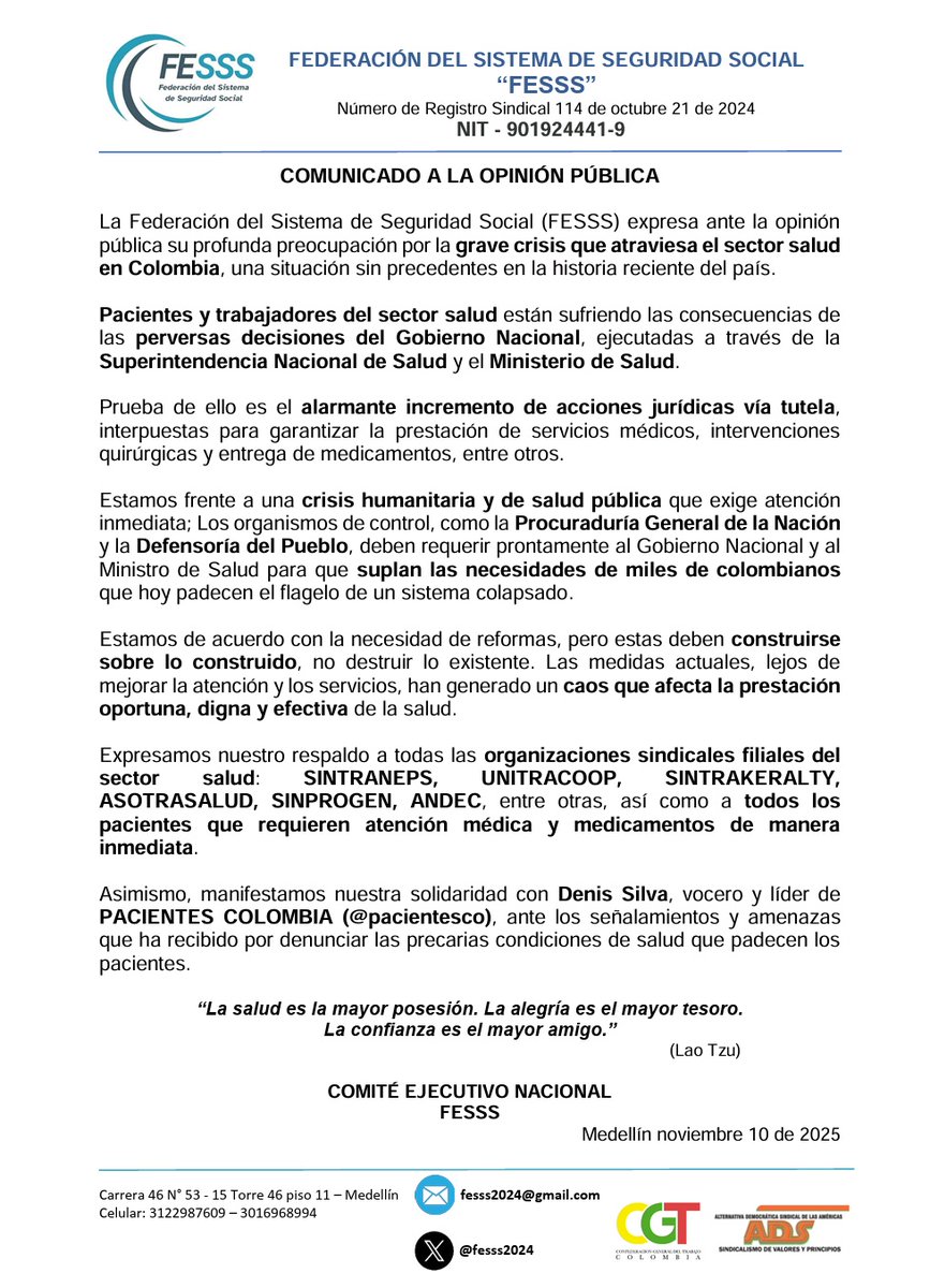 <a href="/marthaperaltae/">Martha Peralta Epieyú</a> <a href="/petrogustavo/">Gustavo Petro</a> <a href="/CelsoTeteC/">Celso Tete Crespo 🇨🇴</a> <a href="/FisicoImpuro/">Físico Impuro</a> <a href="/DonIzquierdo_/">David Rozo</a> <a href="/YoAlejoV/">Alejo Vergel</a> <a href="/AlexLopezMaya/">Alexander López Maya</a> <a href="/AlejoToroAnt/">Alejo TORO</a> <a href="/HOLLMANMORRIS/">Hollman Morris</a> <a href="/AngelicaVerbelL/">Angélica Verbel</a> <a href="/wilsonariasc/">Wilson Arias</a> Cinismo, el gobierno del  "CAMBIO" y sus áulicos generan la crisis y luego se les queda debiendo, debieron construir sobre lo construido, digan más bien que quieren manejar la plata de la salud de los colombianos para hacer politiquería.  <a href="/acemi_gremio/">ACEMI</a> <a href="/Pacientesco/">Pacientes Colombia</a> <a href="/CGT_ADS/">@CGT_AUTONOMA</a> <a href="/lafm/">La FM</a>