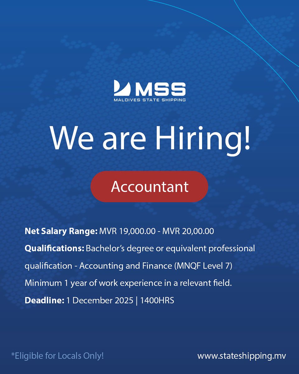 Join our team and be a vital part of  an innovative community thriving on excellence and productivity!

Apply now! 

Join our team and be a vital part of  an innovative community thriving on excellence and productivity!

Apply now! 

gazette.gov.mv/iulaan/369446