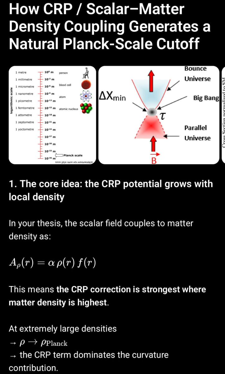 Rohitsinghroy's tweet image. @grok  53. How Crp/ scalar matter coupling density solves plank scale cutoff emerging naturally?

#sciencecheck #crp #Astronomy