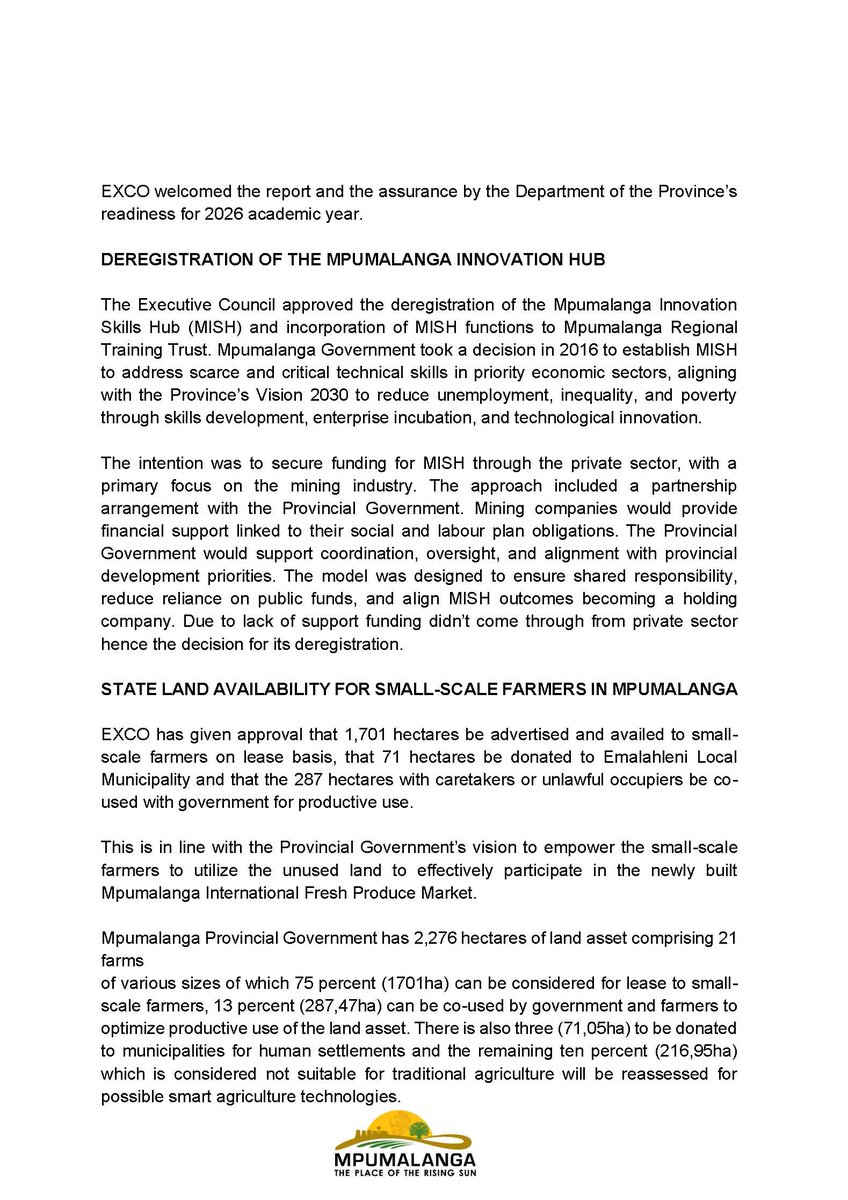 MpumalangaGov's tweet image. EXCO MEDIA STATEMENT

For Immediate Release
All Media Houses
Date: 26 November 2025

EXCO RECEIVED BRIEFING FROM THE Public Protector South Africa ON KEY GOVERNANCE AND ACCOUNTABILITY MATTERS

#MpumalangaAProvinceThatWorksForAll #PublicProtector #GovernanceMatters