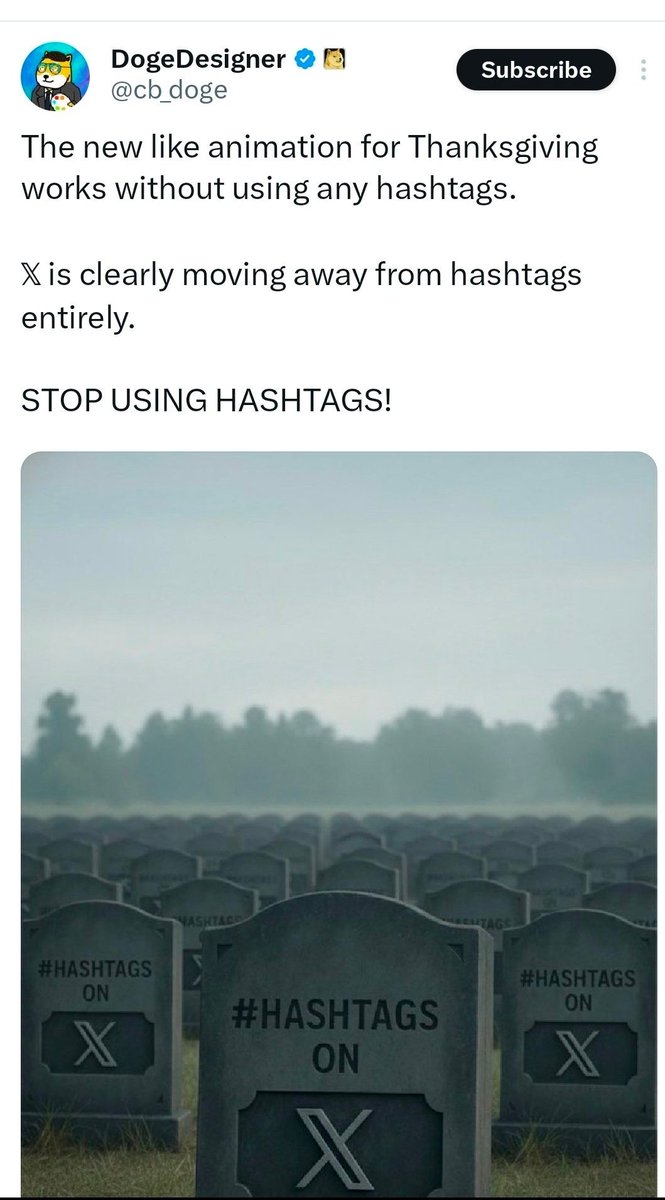 banshid998386's tweet image. Hashtags का अंत शुरू🔥

Thanksgiving वाली नई like एनीमेशन बिना एक भी hashtag काम कर रही है

और ये साफ दिखाता है — X धीरे-धीरे hashtags को अलविदा कह रहा है।

अब एल्गोरिदम कंटेंट को खुद पकड़ रहा है,
मतलब — Era of #Hashtags → Officially Over

📌 अब समय है Content Quality पर फोकस