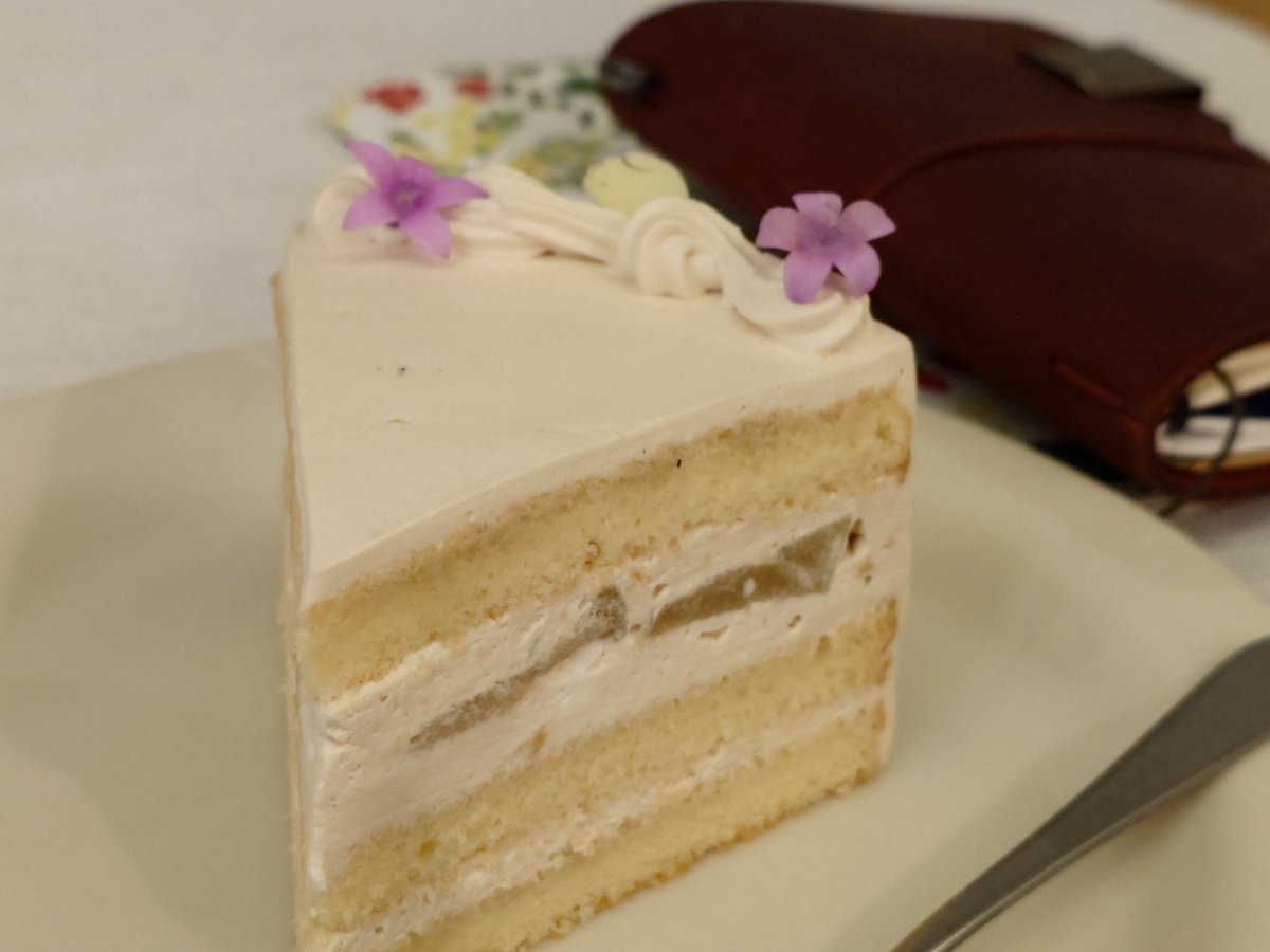 ichiyou_k's tweet photo. 超可愛いケーキに出会ってしまった💕
軽いアールグレイのクリームと林檎。
幸せの連続😊 #Bunki #尾道 https://t.co/2wKxRut98U