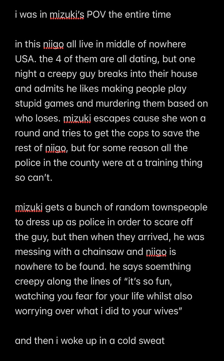 QLiu1808's tweet image. i just had a nightmare where instead of mizu5, niigo’s story somehow turned into a creepy slasher horror film

slight tw for. i don’t even know how to explain it. horror movie plot ig
