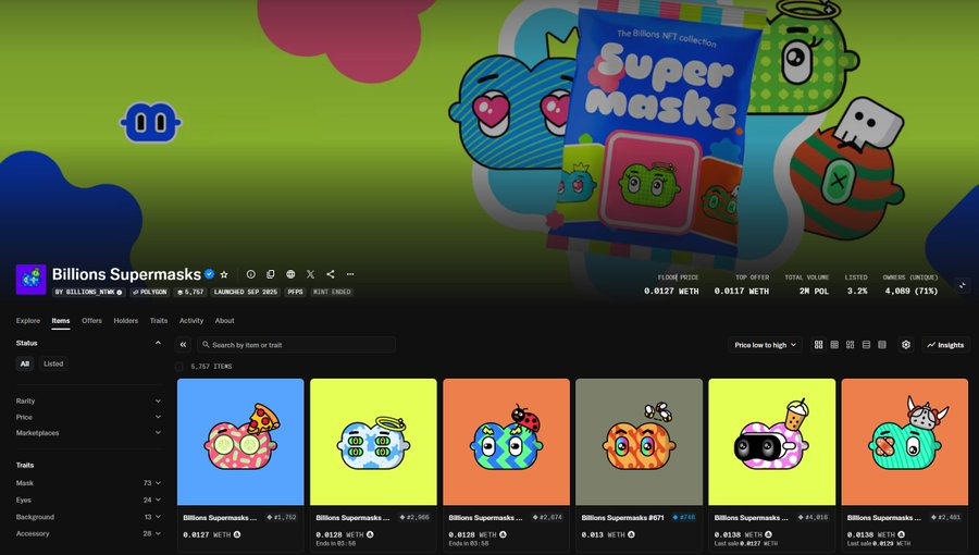 쿱 팔로워 전용 Billions Supermasks NFT 2개 에어드랍 이벤트!  

** 이전 공지에 마감일자 잘못적어놔서 다시올림 ㅋㅋ **

최근 토크노믹스도 발표하고 다른 프로젝트 에어드랍에 인간증명 플랫폼으로도 활용되면서 여기저기서 보이고 있는 빌리언즈의 공식 NFT  (현재 오픈씨에서도 거래되는 중)
*