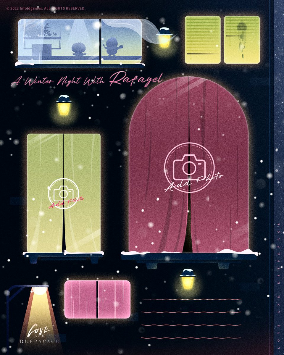 🧣A Winter Night With Rafayel
A message tears through the silence, filling his winter night of secluded creation with warm anticipation.
Pacing back and forth, changing angles—snap! The camera captures the smile he can't hide whenever he thinks of seeing you.

🧣What plans do you