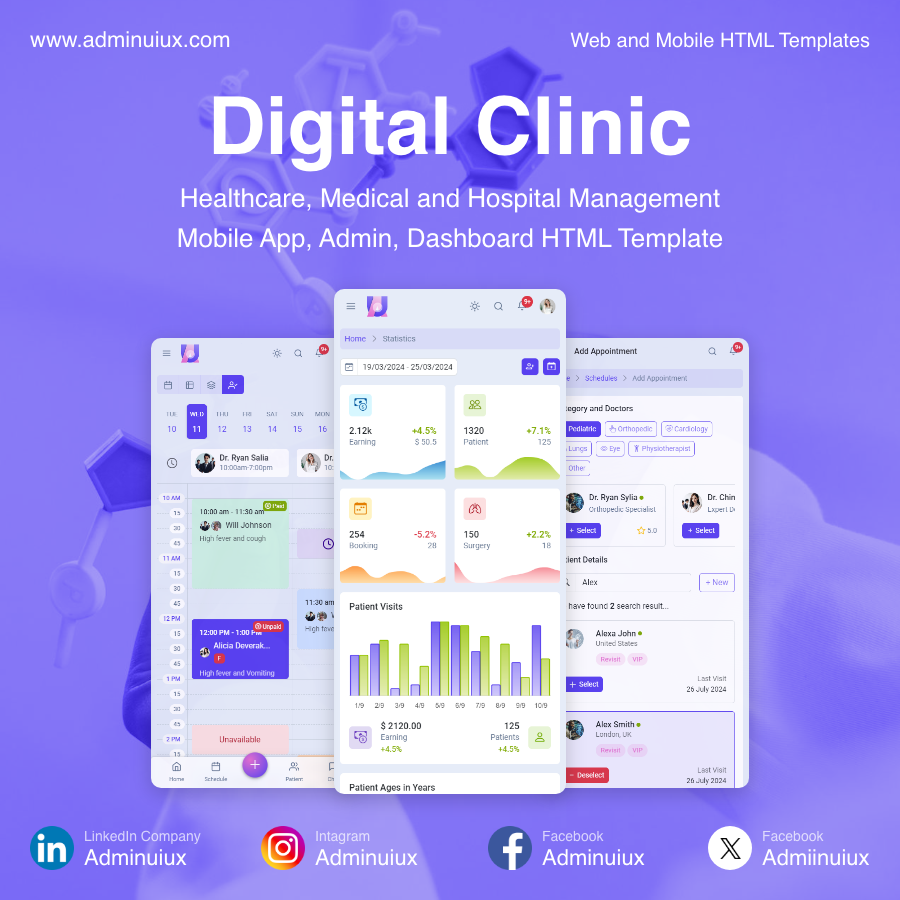 Admiinuiux's tweet image. zurl.co/MVlKJ

Digital Clinic - Hospital Management - Medical Software - Healthcare AdminUIUX Bootstrap themes and HTML templates #BootstrapThemes #HTMLTemplates #AdminDashboard #UIUX #Frontend #WebDesign