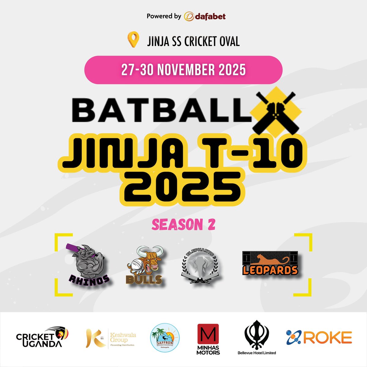 BatballO's tweet photo. Jinja, we’re live!
#BATBALL Season 2 kicks off today with four teams going head-to-head in rapid-fire 10-over aside battles.
Stand tall… who’s your team?
#Cricket4All #BBXJinjaT10 https://t.co/Ibs2utjjDZ
