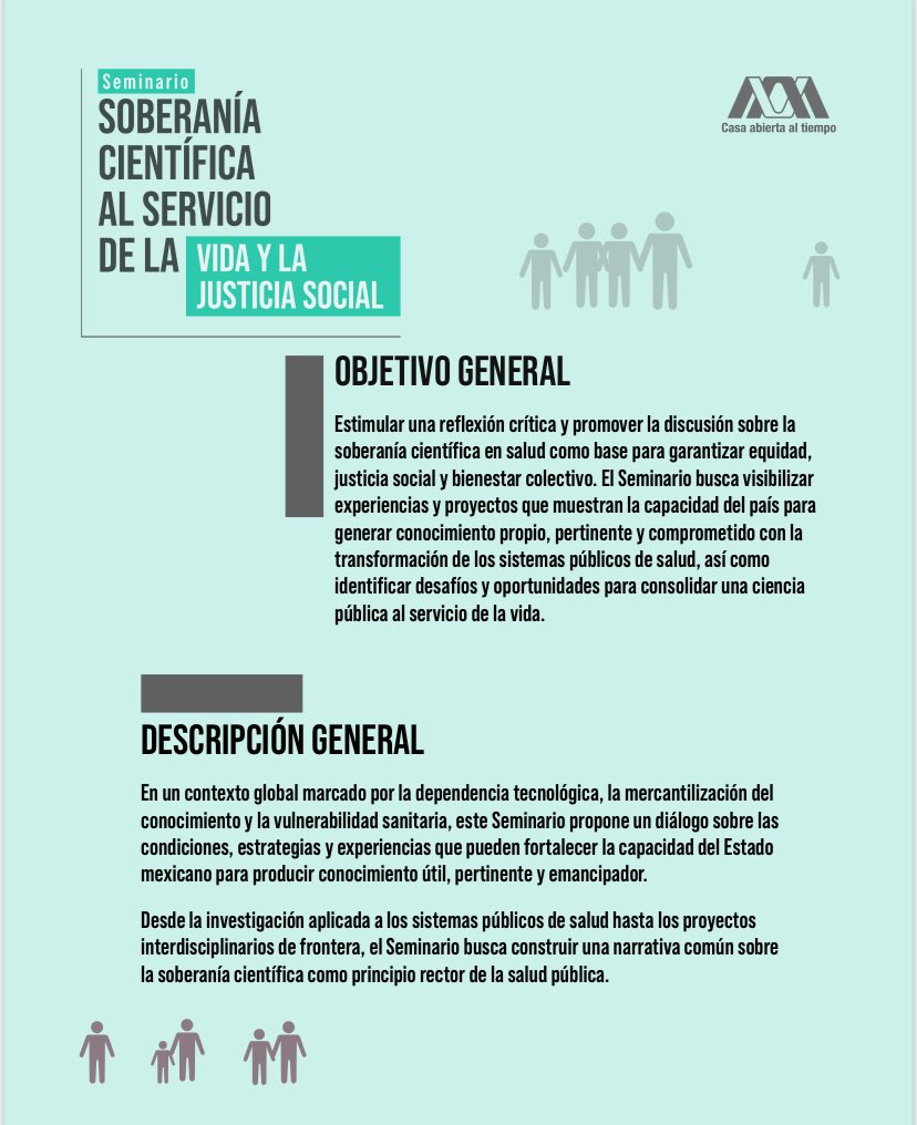 🧵 El próximo 5 de diciembre, la <a href="/lauammx/">UAM</a> albergará el seminario Soberanía Científica al Servicio de la Vida y la #JusticiaSocial, reuniendo a voces destacadas en la promoción de la salud como base para garantizar equidad y bienestar colectivo. 1/2