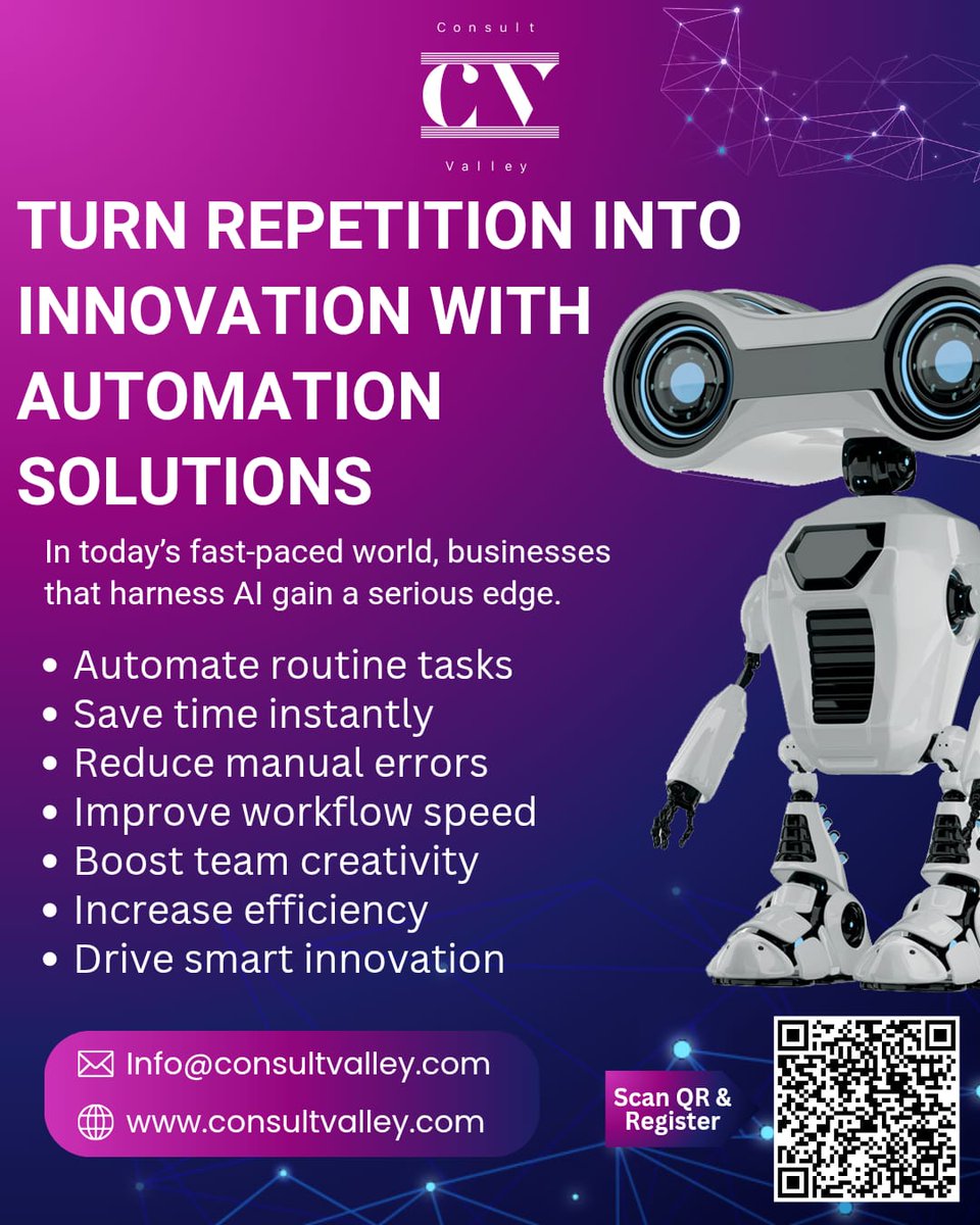 consult_valley's tweet image. Stop repeating tasks. Start innovating.
Boost efficiency with Consult Valley’s automation solutions.
Enrol now and upgrade your workflow!

To enrol: docs.google.com/forms/u/0/d/e/…

#AutomationSolutions #BusinessGrowth #WorkSmart #TechForBusiness #EnrolToday