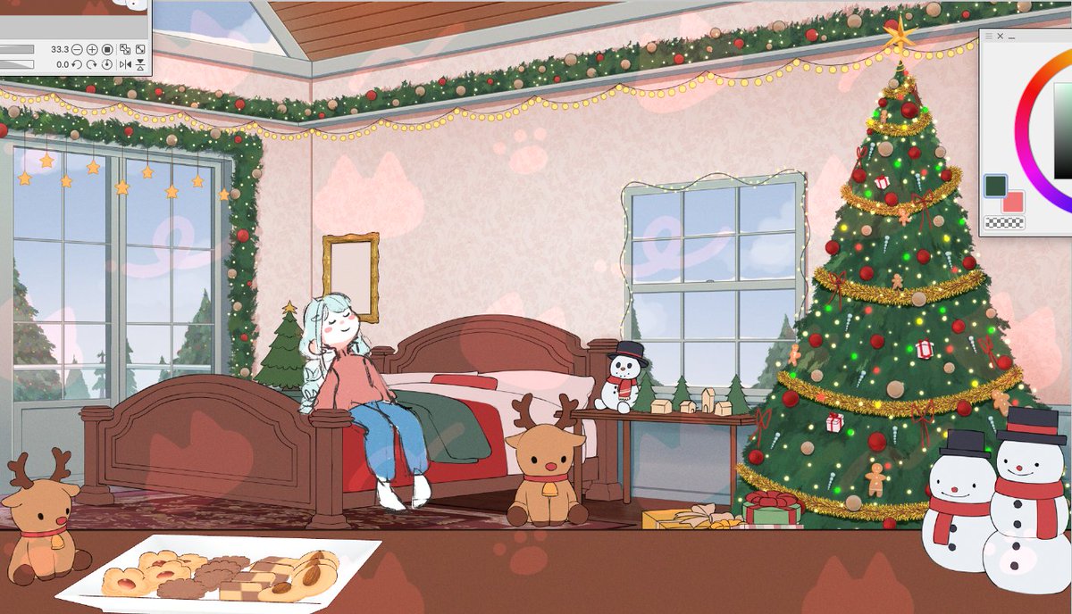 terurumu's tweet image. Changed some colors and I guess it looks better than before qmq&amp;lt;/3. I was about to delete with Christmas background and don&apos;t do anything for this year haha ;v;

#artwip #backgroundasset #VTuberAssets