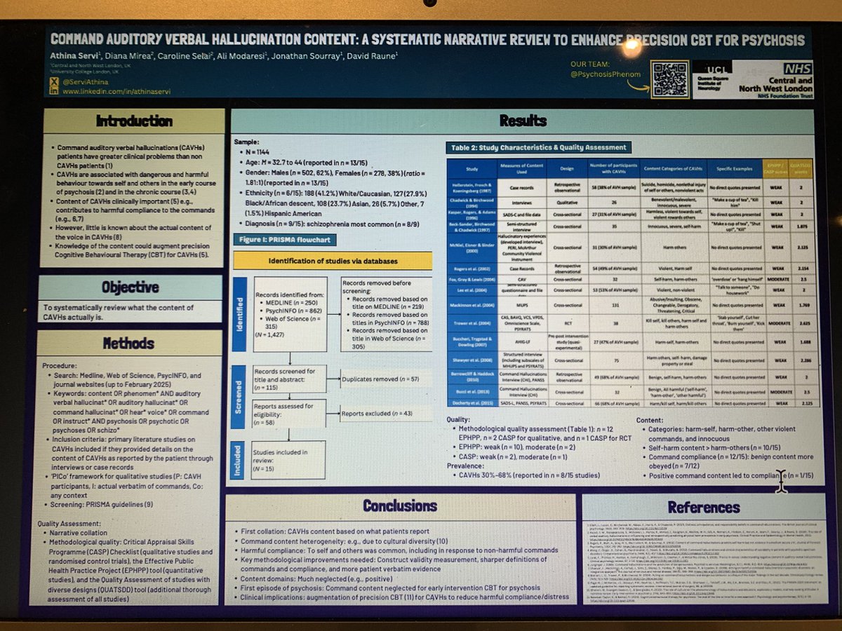 PsychosisPhenom's tweet photo. This last week Dr Raune led a PPP team of four in New Orleans; presenting three UCL projects @the59th Association of Behavioural &amp; Cognitive Therapies Annual Conf. Findings indicate the need to target command &amp; positive auditory hallucinations in new voice hearers' treatments. https://t.co/TB98rUmz87