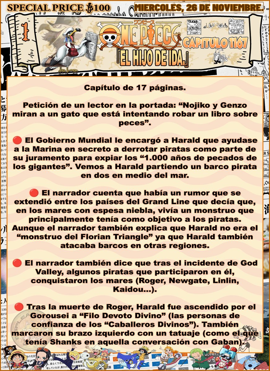 GSPLeaks's tweet photo. 🚨🔥¡RESÚMEN COMPLETO (#SPOILERS) DEL CAPÍTULO DE ONE PIECE 1167!🔥🚨
- 𝗢𝗡𝗘 𝗣𝗜𝗘𝗖𝗘 𝗖𝗔𝗣𝗜́𝗧𝗨𝗟𝗢 𝟭𝟭𝟲𝟳:「𝗘𝗟 𝗛𝗜𝗝𝗢 𝗗𝗘 𝗜𝗗𝗔.」🧵👇
#ONEPIECE1167 #ONEPIECE #OP1167 #ONEPIECE1167SPOILERS #GARLING #ROGER #SHANKS #SHAMROCK #HARALD #LOKI https://t.co/Uz9u9sxj0d
