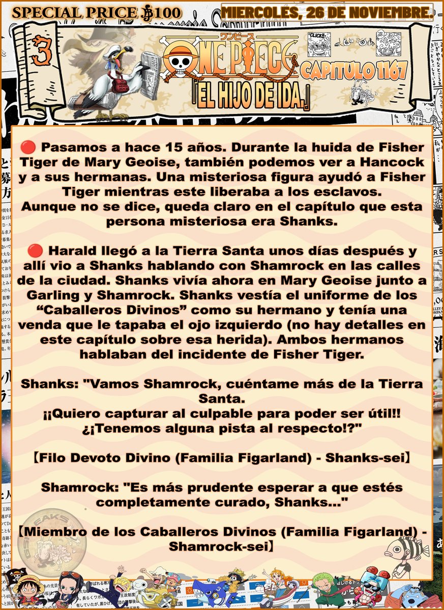 GSPLeaks's tweet photo. 🚨🔥¡RESÚMEN COMPLETO (#SPOILERS) DEL CAPÍTULO DE ONE PIECE 1167!🔥🚨
- 𝗢𝗡𝗘 𝗣𝗜𝗘𝗖𝗘 𝗖𝗔𝗣𝗜́𝗧𝗨𝗟𝗢 𝟭𝟭𝟲𝟳:「𝗘𝗟 𝗛𝗜𝗝𝗢 𝗗𝗘 𝗜𝗗𝗔.」🧵👇
#ONEPIECE1167 #ONEPIECE #OP1167 #ONEPIECE1167SPOILERS #GARLING #ROGER #SHANKS #SHAMROCK #HARALD #LOKI https://t.co/Uz9u9sxj0d