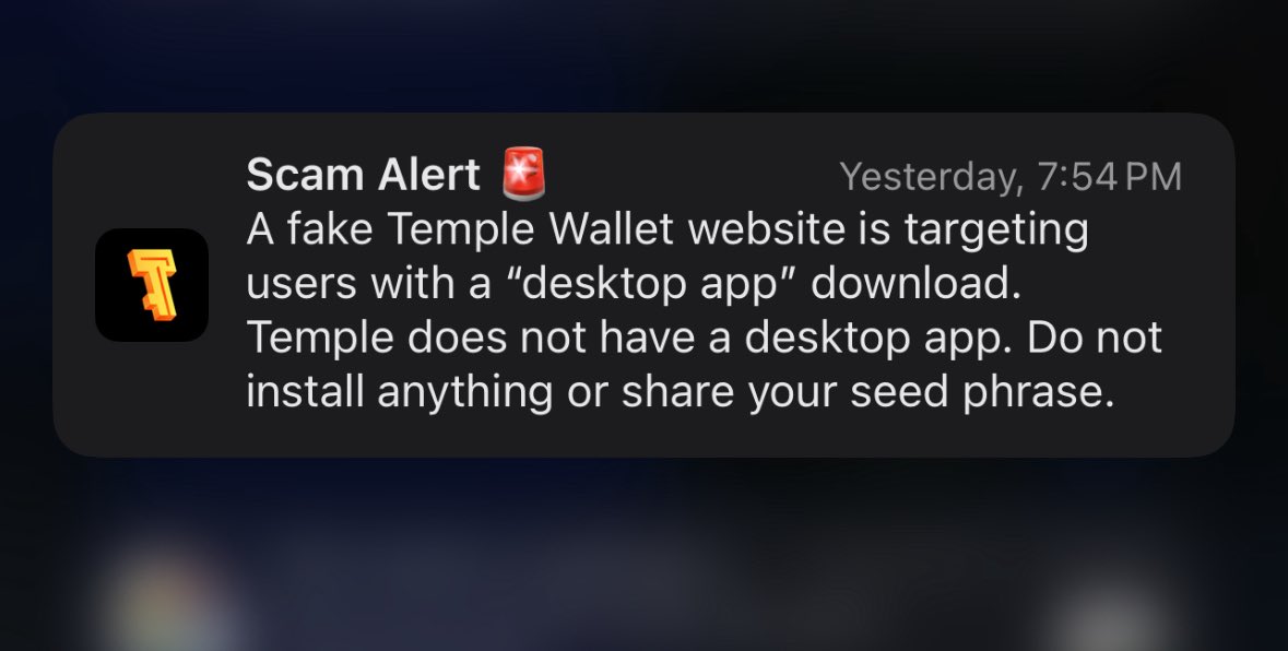 To those using Temple Wallet…be careful with a scam saying there’s a desktop app!