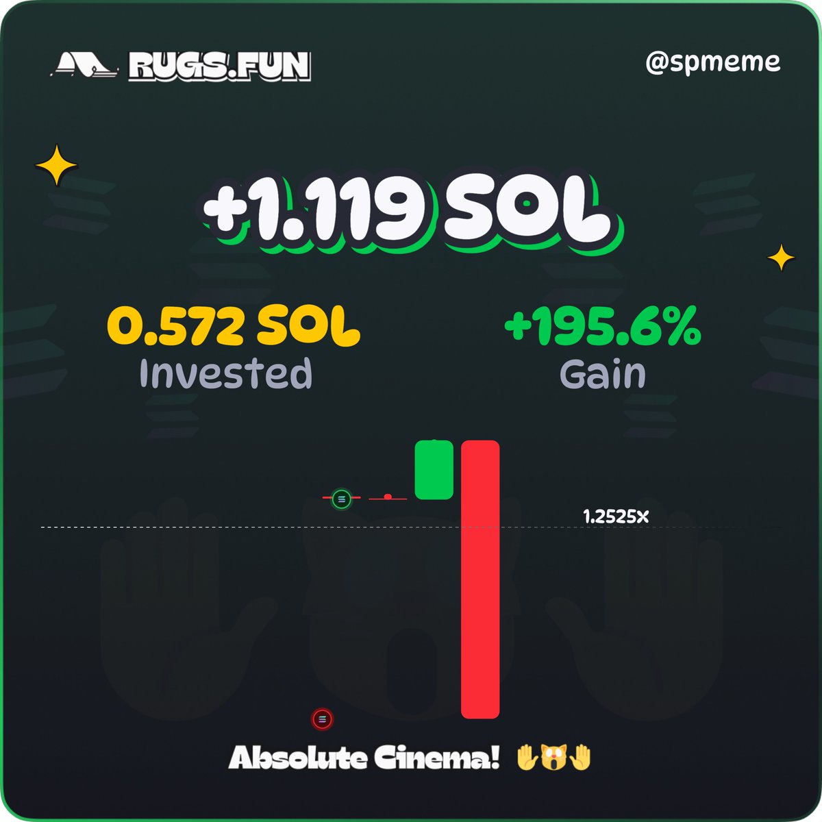 if you guys enjoy trading and would like to play a fun game use my referral and at lvl 20 you get a free .5 solana who couldn't use a free .5  
rugs.fun/?start=REF_UPX…