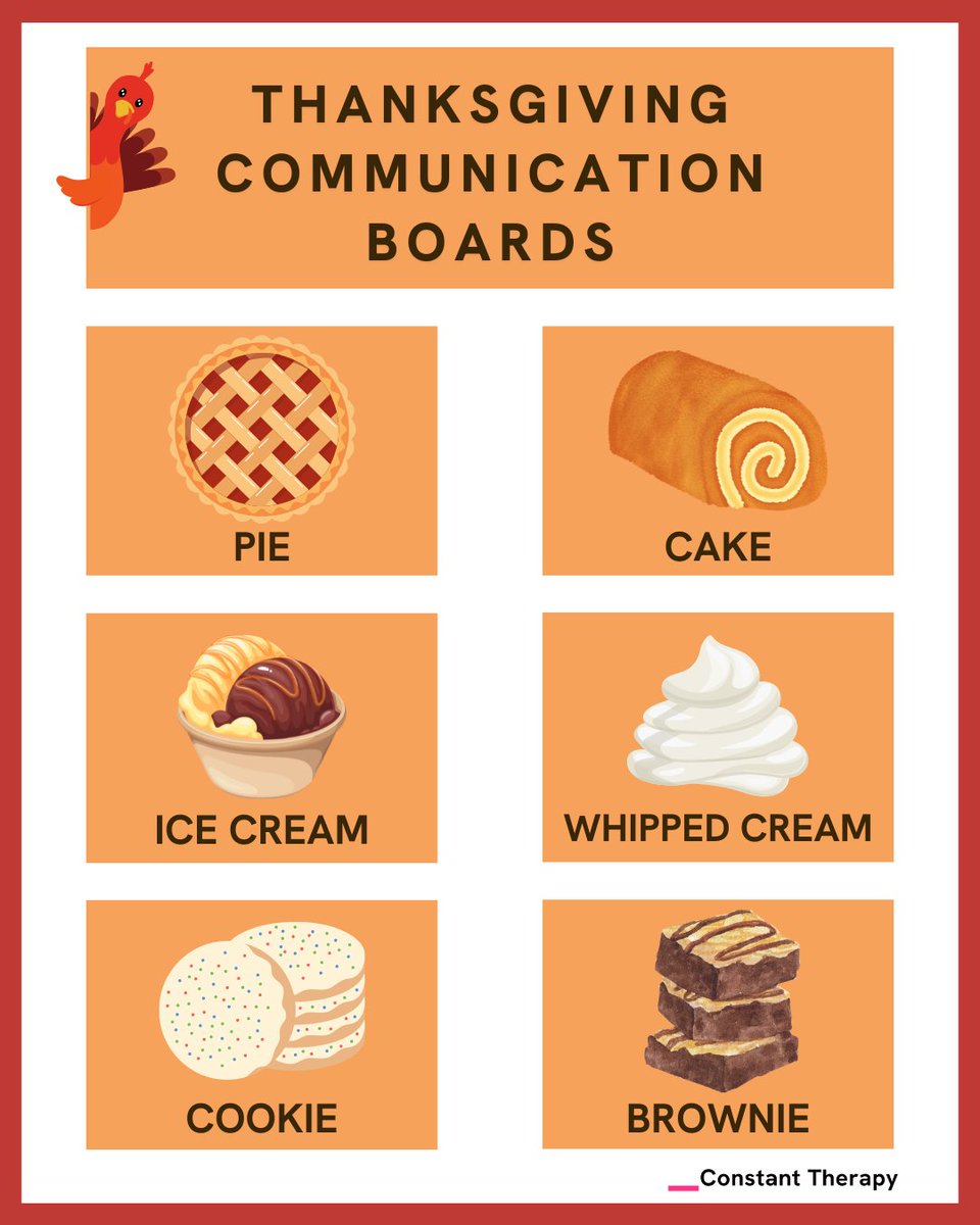 ConstantTherapy's tweet image. New #CommunicationBoards coming your way! This batch is #Thanksgiving-themed, of course!🦃 

Check out this complete guide to hosting an #aphasia-friendly holiday: constanttherapyhealth.com/brainwire/apha…