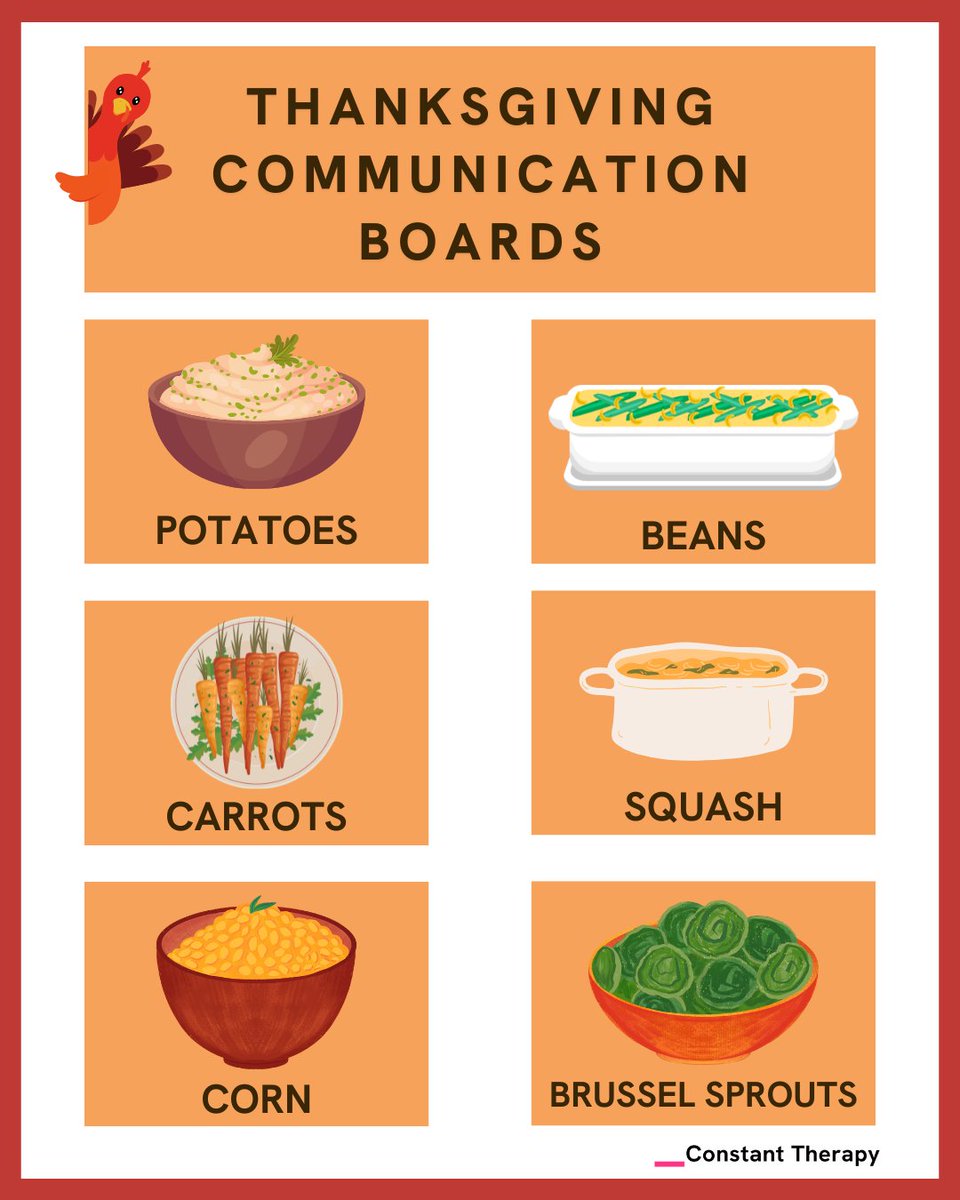 ConstantTherapy's tweet image. New #CommunicationBoards coming your way! This batch is #Thanksgiving-themed, of course!🦃 

Check out this complete guide to hosting an #aphasia-friendly holiday: constanttherapyhealth.com/brainwire/apha…