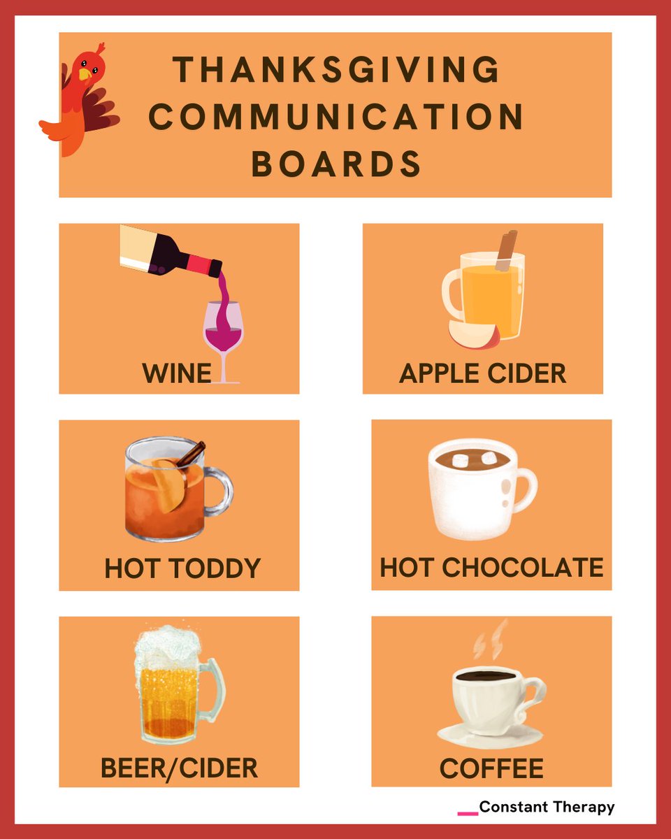 ConstantTherapy's tweet image. New #CommunicationBoards coming your way! This batch is #Thanksgiving-themed, of course!🦃 

Check out this complete guide to hosting an #aphasia-friendly holiday: constanttherapyhealth.com/brainwire/apha…