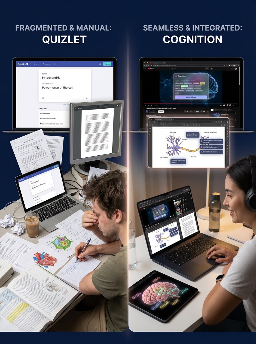 Cognition2025's tweet image. Quizlet gives you fixed modes and shallow recall. Cognition adapts to the content, the subject, and your brain.
When you study with Cognition, you build understanding that sticks.
#cognition #learningtech #deeptech #finalsweek #studysmart