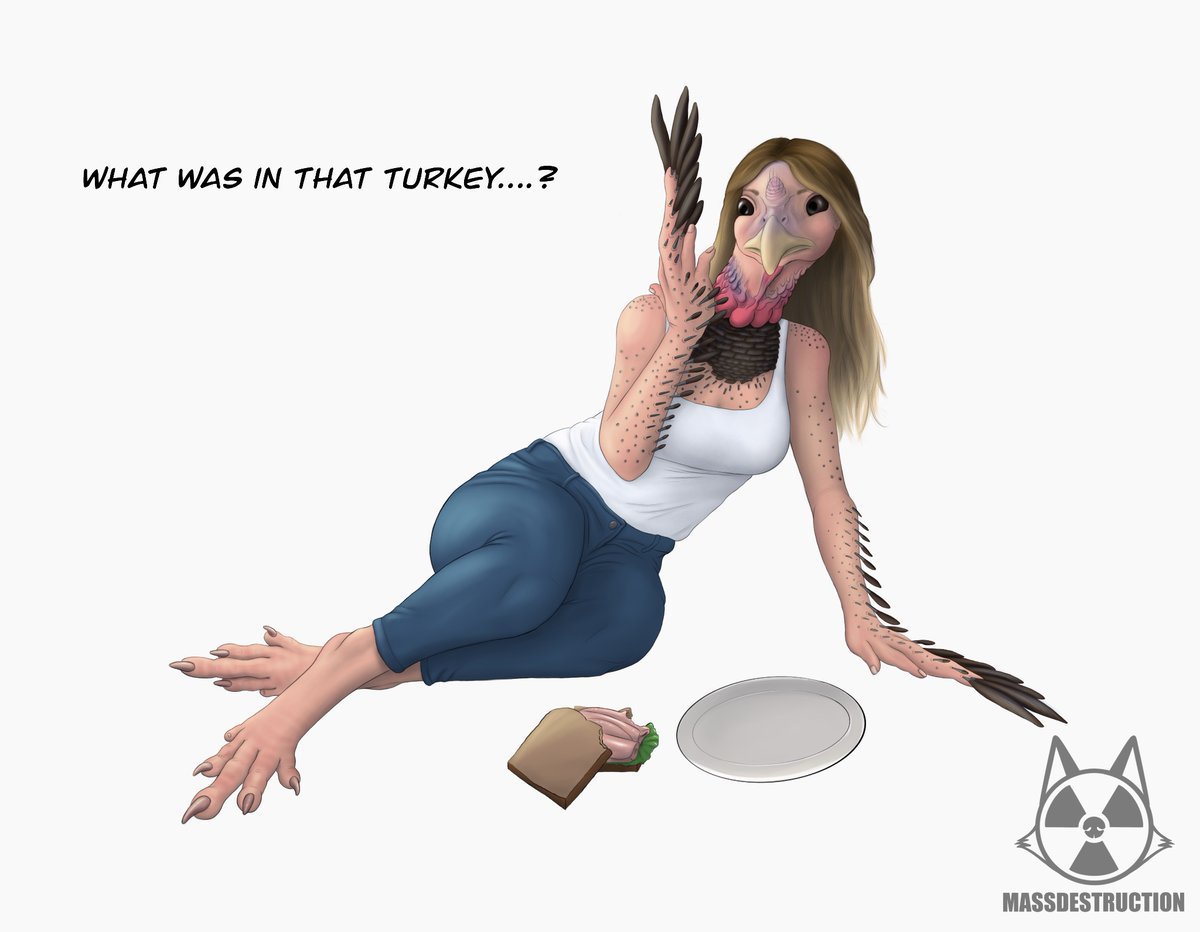 If your turkey smells silly don’t eat it….There may be side effects.

Like my art? Check out where to find me! linktr.ee/massdestructio…

#transformation #transfur