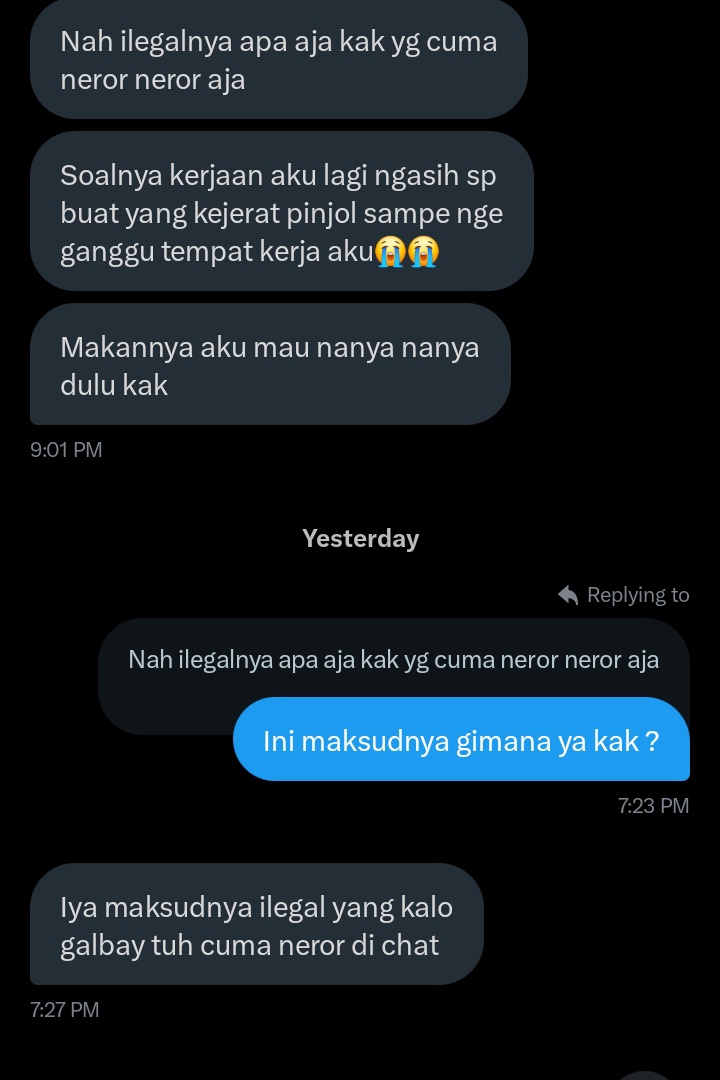 mbakfeb_'s tweet photo. Reminder untuk kita semua, apalagi adik2 yg baru2 telbay. Gali lubang ke pinjol ilegal bukan solusi yg tepat buat nutup yg legal apalagi kalo case nya kayak gini, takut kantor tau.  Pinjol ilegal tuh kalo neror bisa lebih parah dari yg legal adik2 🥲🥲 https://t.co/phc9u0MC1h