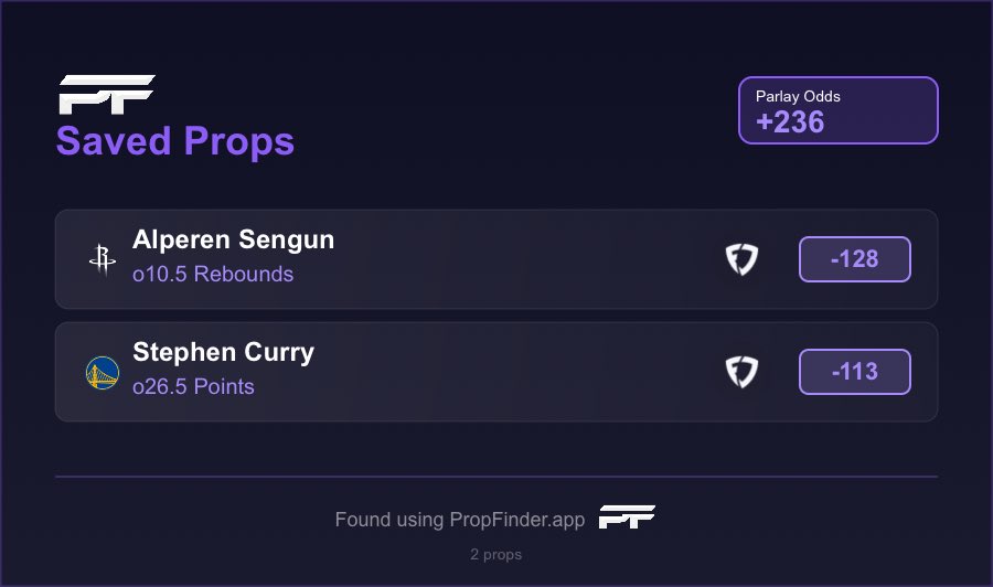 PropFinderApp's tweet image. New on PropFinder: export your saved props as a shareable image. Build, save, and share your slip in seconds.