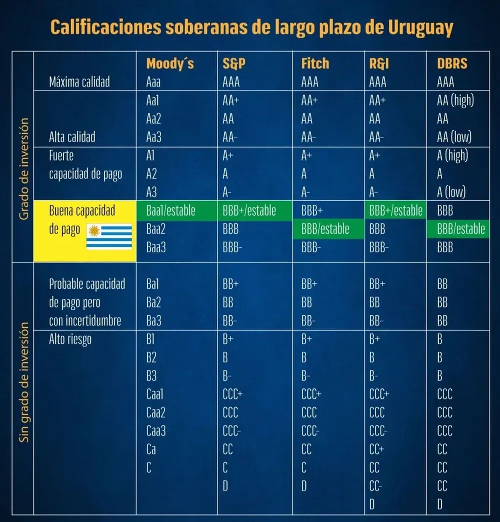 S&amp;P Global Ratings mantuvo la calificación de Uruguay en BBB+, con perspectiva estable. deuda.mef.gub.uy/innovaportal/f…