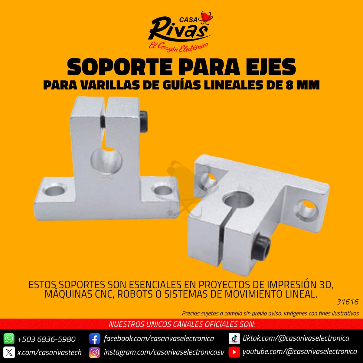 casarivastech's tweet image. Soporte para ejes acerado o varilla , Diametro 8mm guias lineales de 8mm
Precio: $2.50
Consultas
wa.me/50368365980
Facebook: facebook.com/casarivaselect…
Instagram: instagram.com/casarivaselect…
TikTok: tiktok.com/@casarivaselec…
#CasaRivas #ElSalvador #Robotica #parati #electronics