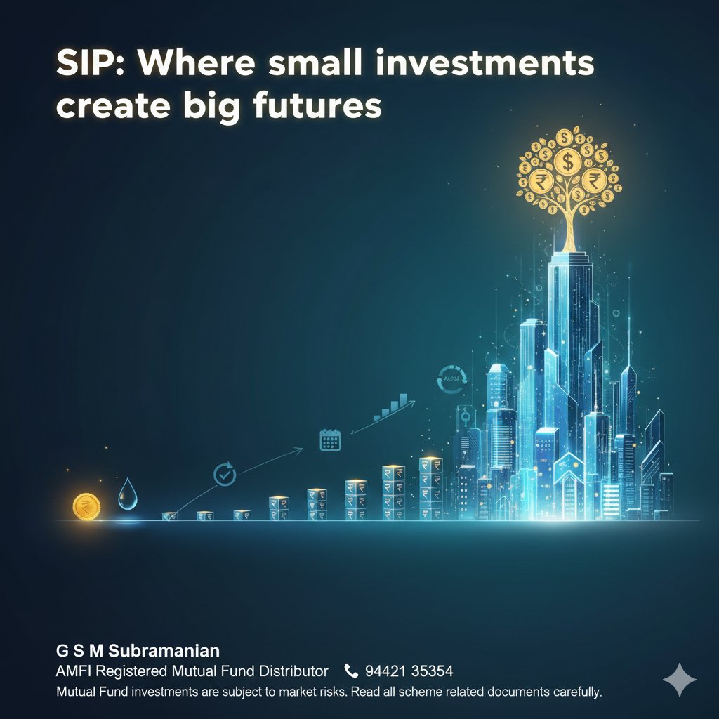 smaniangsm12's tweet image. சிறிய SIPs → பெரிய எதிர்காலம்!
நிதி வளர்ச்சிக்கான எளிய, நிச்சயமான பாதை.

Mutual Fund முதலீடுகள் சந்தை அபாயங்களுக்கு உட்பட்டவை. முதலீடும் முன் திட்டத்துடன் தொடர்புடைய ஆவணங்களை கவனமாக படிக்கவும்.

#SIP #MutualFunds #WealthCreation #InvestSmart #FinancialPlanning #LongTermInvesting