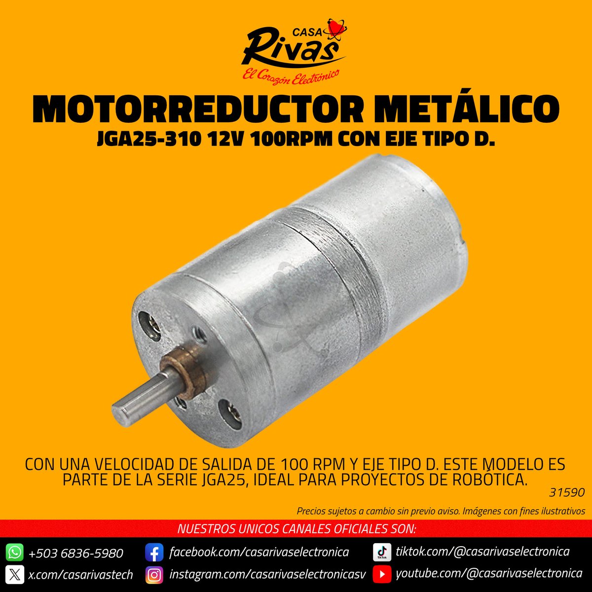 casarivastech's tweet image. motorreductor metal 12V 100RPM con eje tipo D, JGA25-310
Precio: $12.50
Precio de OFERTA: $10.00
Consultas
wa.me/50368365980
Facebook: facebook.com/casarivaselect…
Instagram: instagram.com/casarivaselect…
TikTok: tiktok.com/@casarivaselec…
#CasaRivas #ElSalvador #Robotica #parati