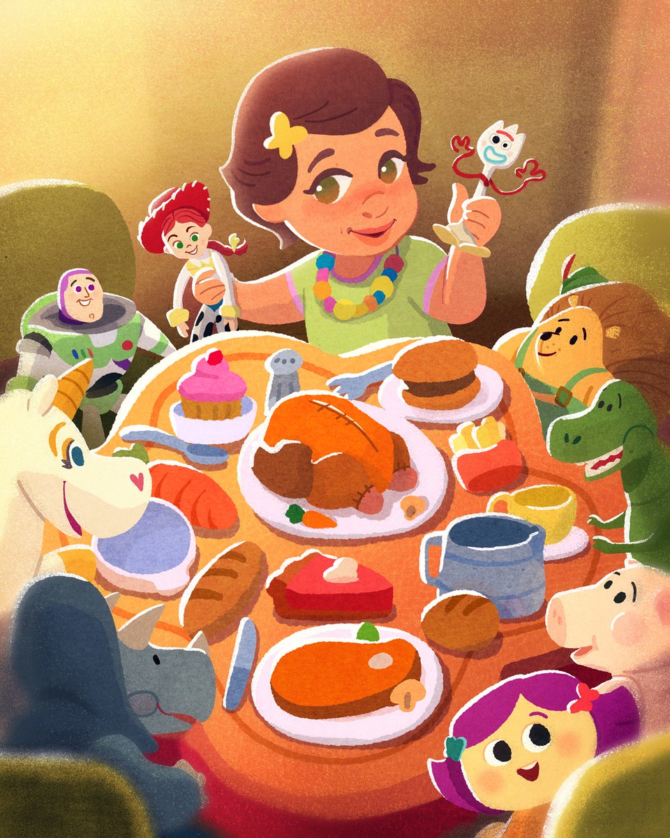 Pixar's tweet image. From our Pixar families to yours, Happy Thanksgiving! 💛