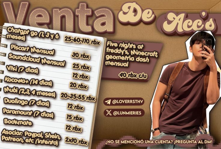 hola! estoy vendiendo cuentitas por si les interesa pueden mandar dm aquí o por tlg !! 𖹭

𝗿𝗲𝗳𝗲𝘀: t.me/dashreferences