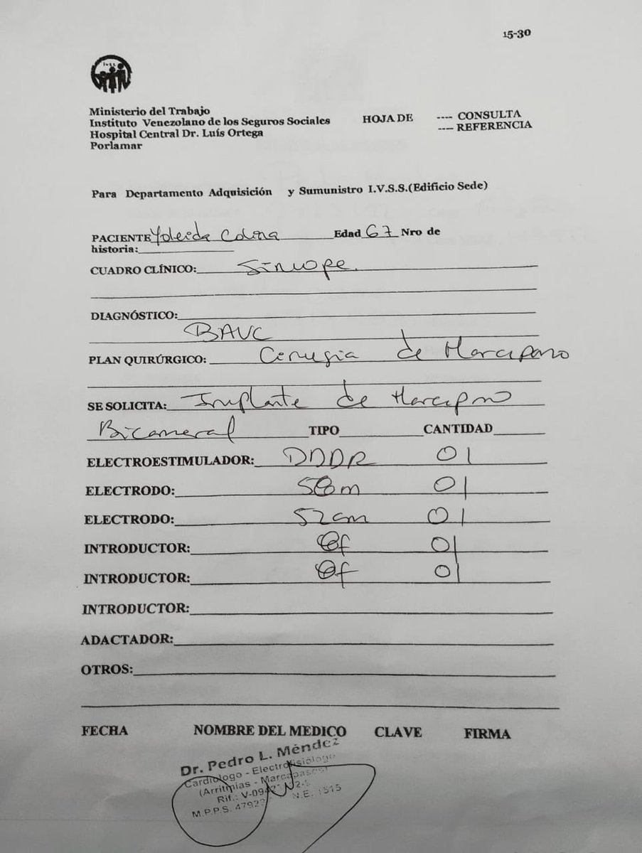 Buenas noches. La señora Yoleida Colina tiene 67 años y se encuentra hospitalizada en el Hospital central Luis Ortega de Porlamar, con un diagnóstico de bloqueo Auriculoventricular, por lo que requiere de un marcapasos bicameral. Su familia nos envía su campaña, no con el