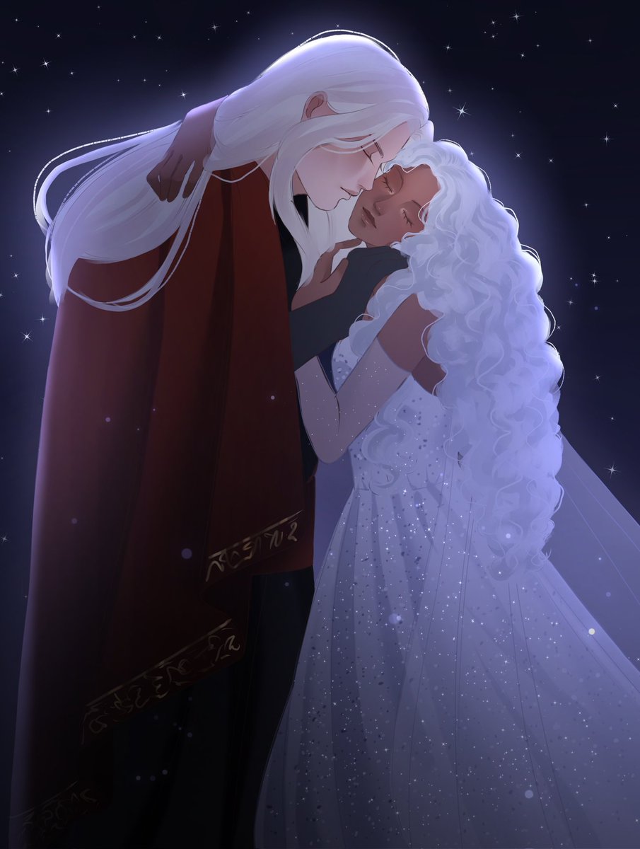 rhaegarsgf's tweet image. ❝They say the last dragon stole a star from the sky. The truth is that it simply fell into his hands — for it had always been his.❞

Prince Rhaegar Targaryen and Aelyn Dayne (my OC)
🎨Drawn: yumiartx on IG

#fantasyart #ASOIAFOC2025 #originalcharacter