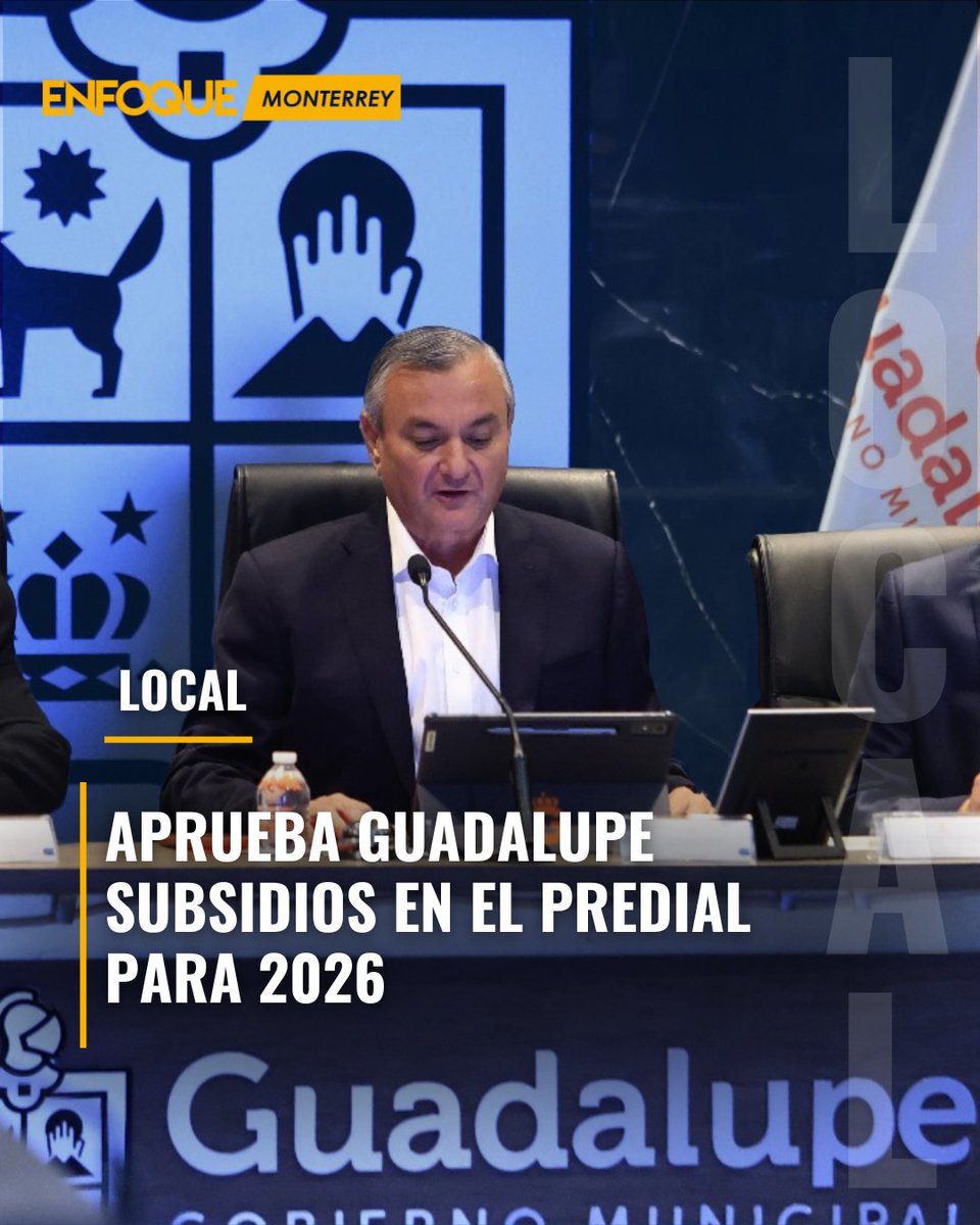 EnfoqueMty's tweet image. #Local 🟡| Aprueba Guadalupe subsidios en el predial para 2026.

El Cabildo autorizó descuentos por pronto pago, tarifas especiales y facilidades para grupos prioritarios; también avaló el Presupuesto de Ingresos y una línea de deuda precautoria.

🌐 enfoquemonterrey.com.mx