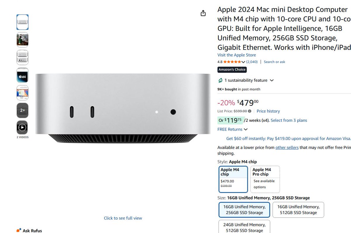 GlitchDealGroup's tweet image. 🔥 Apple Mac mini Desktop Computer with M4 chip with 10‑core CPU and 10‑core GPU: Built for Apple Intelligence, 16GB Unified Memory, 256GB SSD Storage, Gigabit Ethernet. Works with iPhone/iPad only $479.  
Click here to buy amzn.to/4omzwXQ