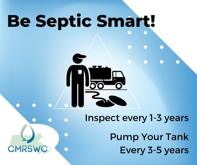 MAStormH2O's tweet image. Be Septic Smart! 💧
Inspect your septic system every 1–3 years and pump every 3–5 years to prevent failures and groundwater contamination.
#SepticSmart #CleanWater #CMRSWC