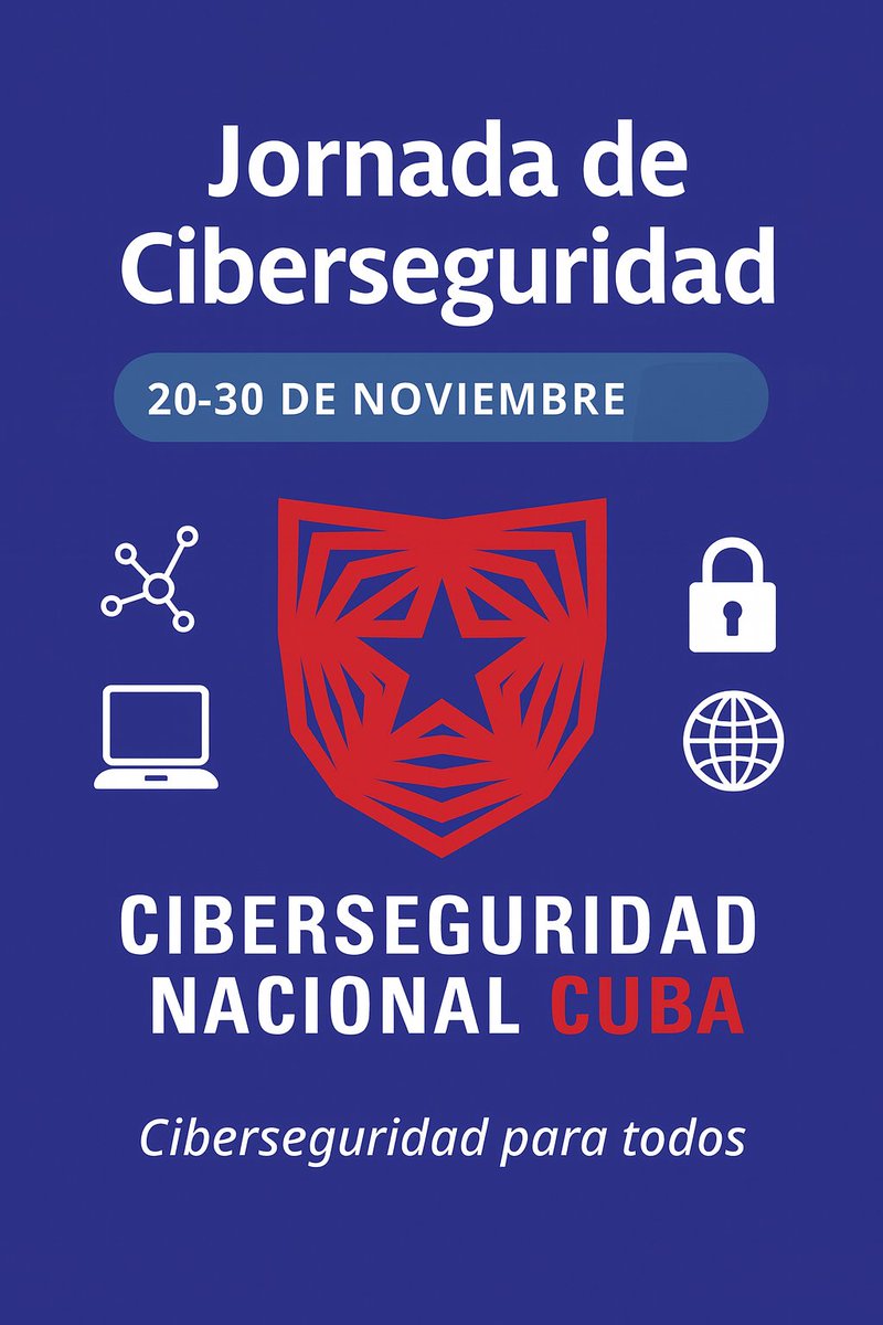 Jornada de Ciberseguridad 
Desde #JovenClub nos sumamos a la iniciativa nacional para promover la protección digital, la formación ciudadana y el uso responsable de las tecnologías.

Participa, comparte y multiplica el conocimiento.  

#CiberseguridadJovenClub 
#JovenClub