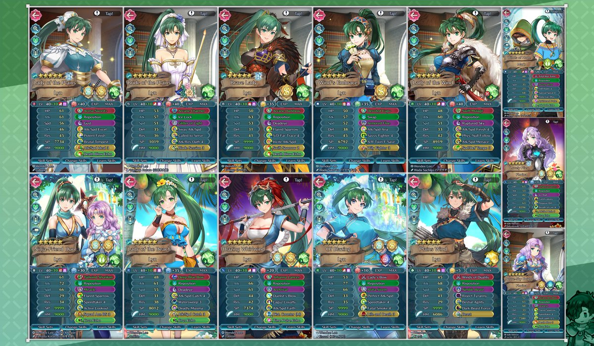 After almost 9 years, I've +10'd every Lyn in Fire Emblem Heroes! 🎉

That's 111 separate copies of Lyn--122 copies if we're including her backpacked Duo with Mark. 

I'm looking forward to being able to save up orbs again!
Sure do hope nothing happens to upend this milestone. 🙂