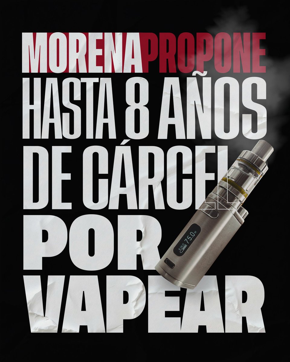 🚨Es inaudito: Morena quiere imponer hasta 8 años de cárcel por adquirir un vape en la nueva Ley General de Salud.

Otra vez eligen el camino “fácil”: más castigo, menos soluciones. El punitivismo no es política de salud pública.

Desde <a href="/MovCiudadanoMX/">Movimiento Ciudadano | Movimiento Naranja</a> defenderemos una ley justa,