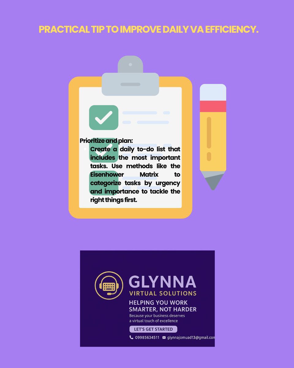 GJomuad23476's tweet image. Practical tip to improve daily efficiency.  Simple but useful.
#VirtualAssistant #WorkSmarterNotHarder #VADreams #QuickVATip