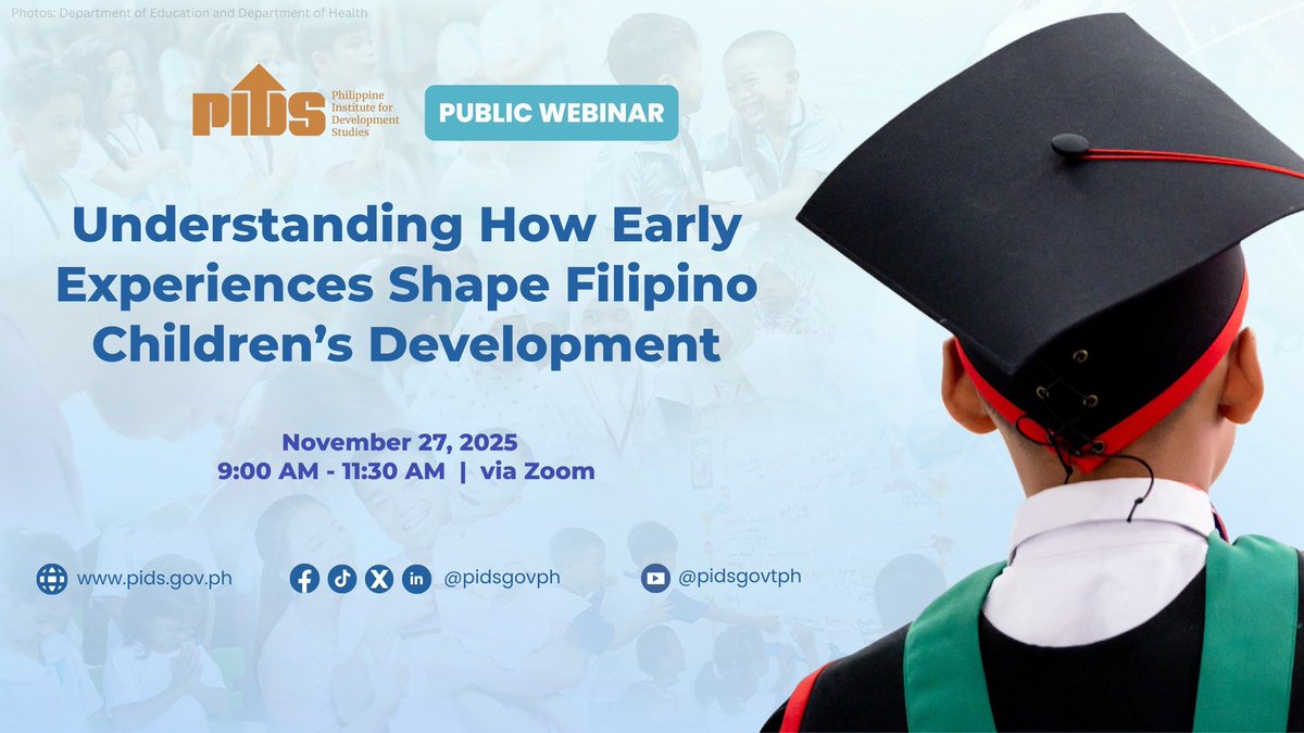 pidsgovph's tweet image. 𝗛𝗔𝗣𝗣𝗘𝗡𝗜𝗡𝗚 𝗧𝗢𝗗𝗔𝗬: Join us at 9:00 AM for the PIDS webinar, “Understanding How Early Experiences Shape Filipino Children’s Development.”

Watch the livestream on the PIDS and SERP-P Facebook pages.

#PIDSWebinar #ChildDevelopment #NurturingCare #NationalChildrensMonth