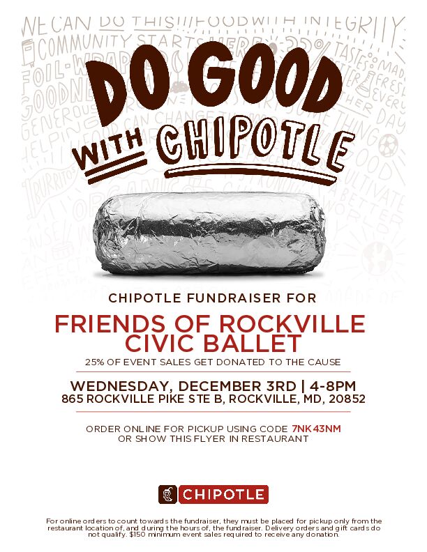 FriendsRcb's tweet image. We've got your dinner plans for next Wednesday December 3! Stop by Chipotle in Wintergreen Plaza between 4-8 PM to grab some delicious food and support the FRCB!  Or Order Online using the code 7NK43NM